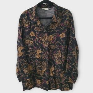 Vintage C.M Shapes Floral Shoulder Pads Long Sleeve Button Blouse Women Sz 2X
